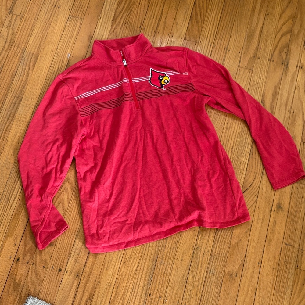 *Men's Red Quarter-Zip Lightweight Shirt Jacket with Cardinal Logo